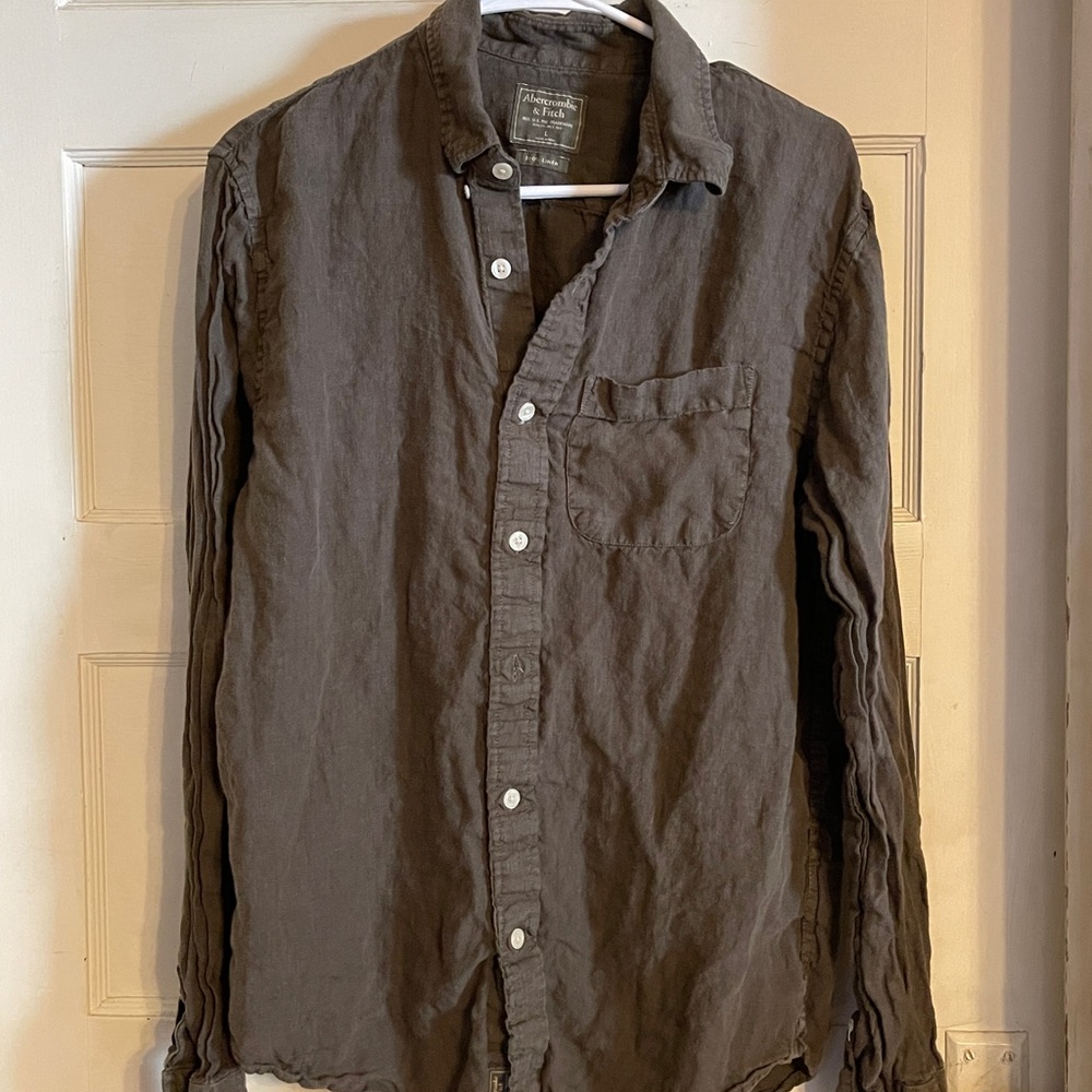 Abercrombie & Fitch Dark Green/Brown Linen Shirt
